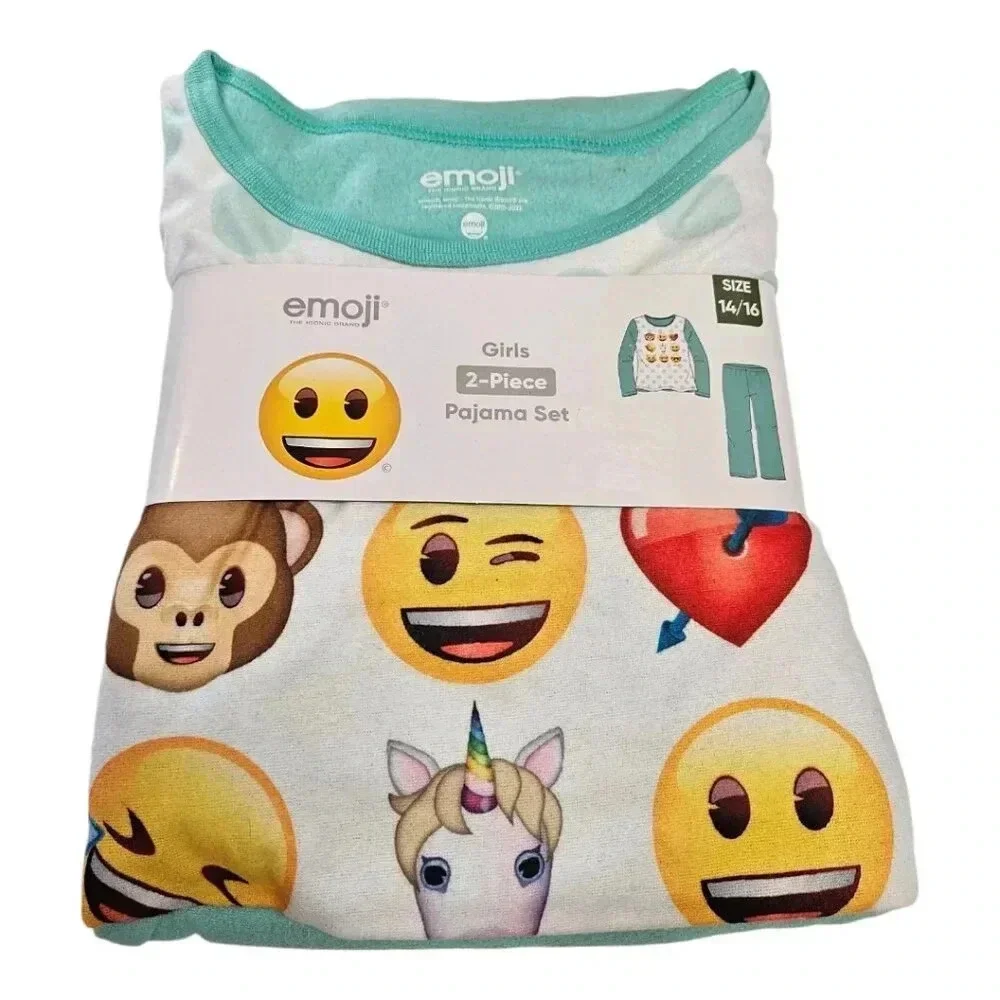 Emoji Girls Long Sleeve Top and Pants Pajama Sleep Set, 2-Piece, Size 14/16 Girl